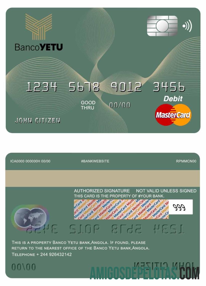 Cartão de Débito Master Banco Angola Banco Yetu amostra